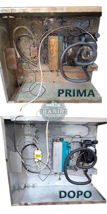 fondo di un frigo usato prima e dopo la rigenerazione